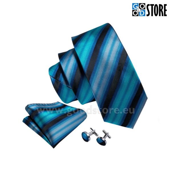 Lipsu komplekt, mansetinööpide ja rinnarätikuga, sinise ja musta triibuline