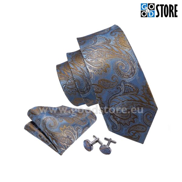 Lipsu komplekt, mansetinööpide ja rinnarätikuga, sinine ja pronksi pruun