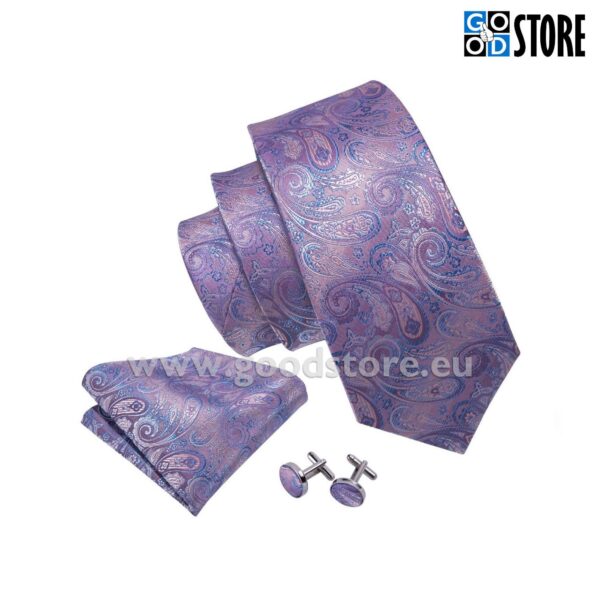 Lipsu komplekt, mansetinööpide ja rinnarätikuga, violetne ja sinine muster