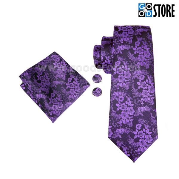 Luksuslik seotava lipsu komplekt, violetsete lilledega