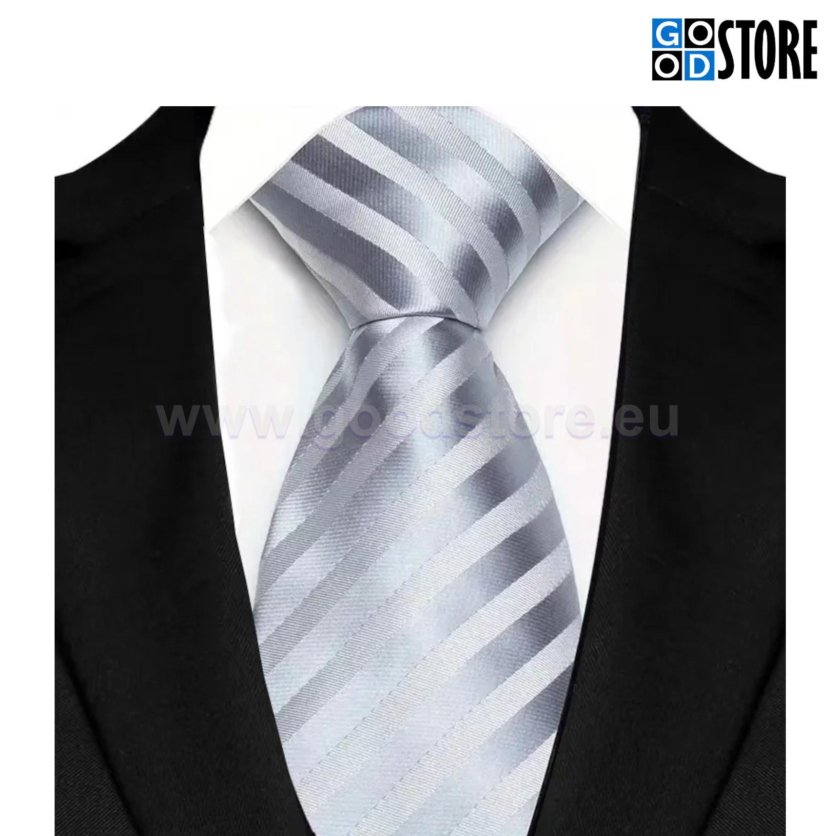 Hõbehall triibuline esinduslik lipsu kompl. rinnarätikuga