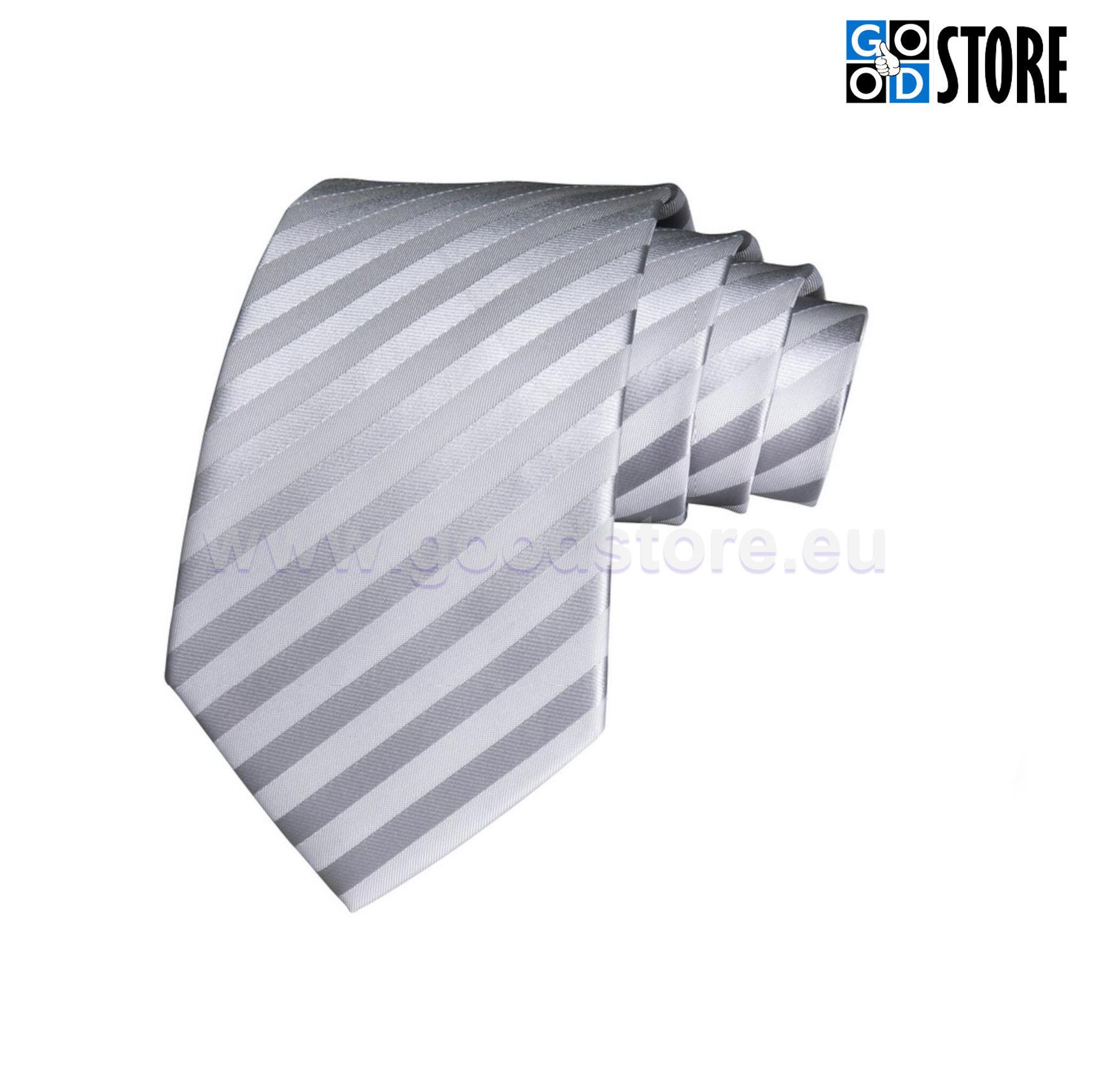 Hõbehall triibuline esinduslik lipsu kompl. rinnarätikuga